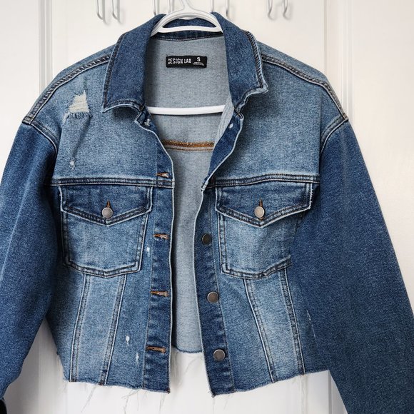 Cropped Denim Trucker Jacket - SMALL - DESIGN LAB - Picture 2 of 10